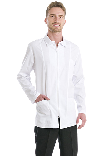 CASACCA ROBY CON ZIP: casacca bianca da lavoro per uomo abbigliamento sanitario abbigliamento per...